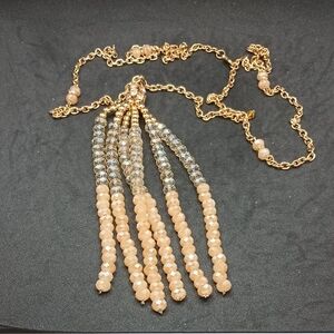 Gold and Peach Tassel Pendant Necklace